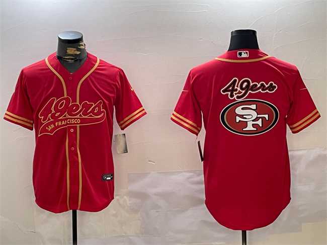 Mens San Francisco 49ers Team Big Logo Red Cool Base Stitched Baseball Jersey